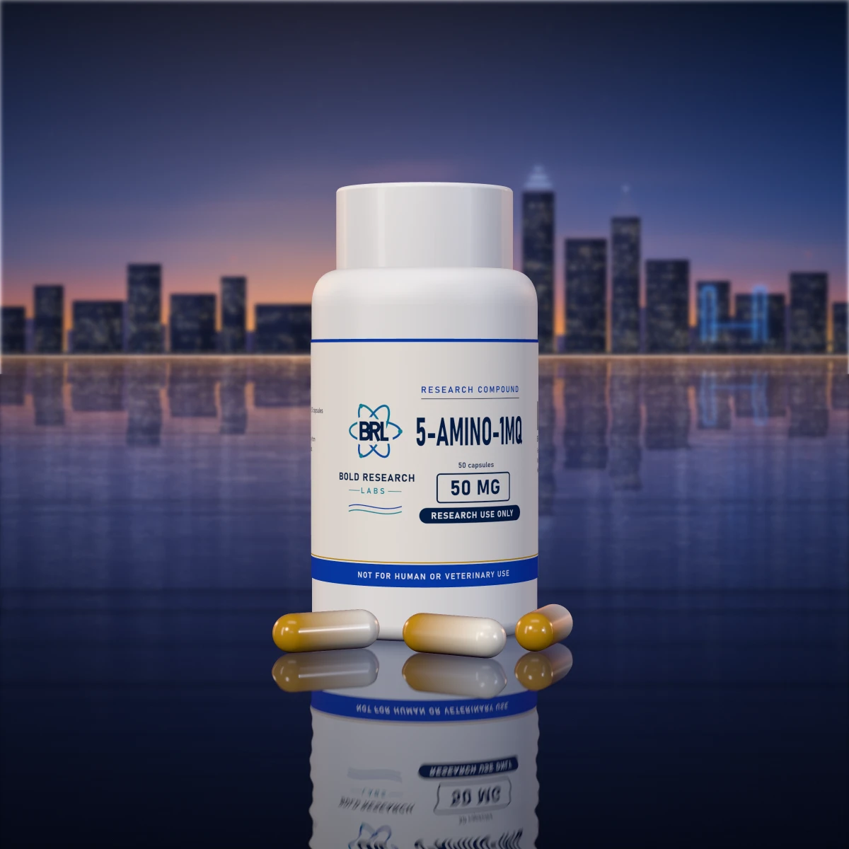 5-Amino-1MQ Capsules 50mg capsule bottle, research compound from Bold Research Labs